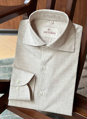 CM那不勒斯皇后燕麦色pima棉大八字领意式休闲男士衬衫260