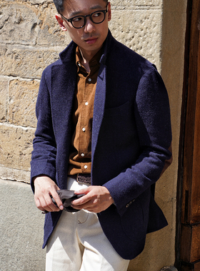 CM那不勒斯皇后藏青色粗花呢全羊毛全麻衬男士西服猎装486