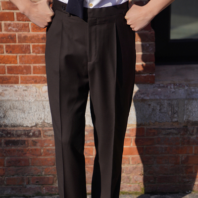 CM那不勒斯皇后深棕精纺120支全羊毛风暴系列防水中高腰西裤305