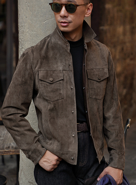 CM那不勒斯皇后橄榄色非洲头层绵羊翻绒羊皮经典布劳森夹克