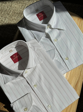 CM那不勒斯皇白底宽距超细条精纺全棉休闲长袖衬衫440/448