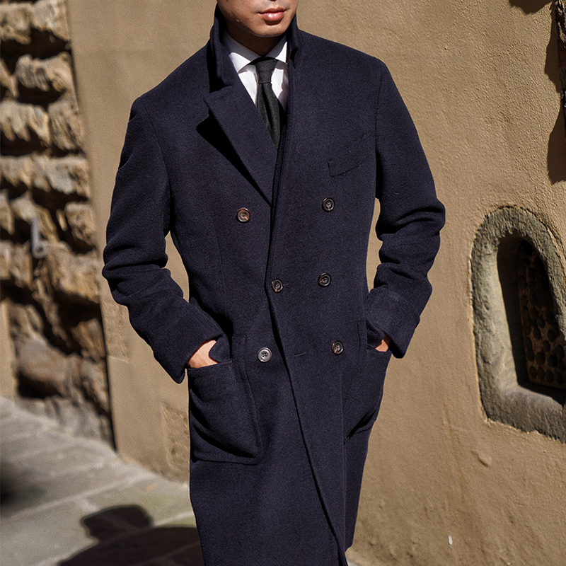 CM那不勒斯皇后经典深藏青色羊毛阿尔斯特领马球大衣73