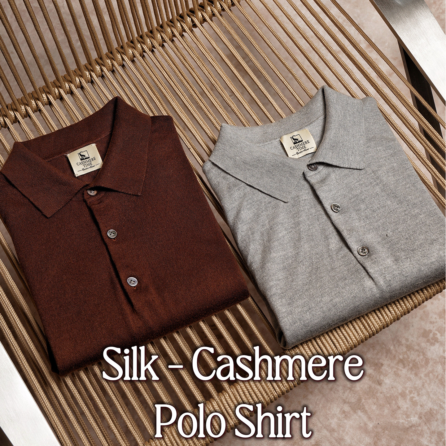 CM那不勒斯皇后红棕/灰色康赛妮真丝羊绒翻领短袖男士polo针织衫
