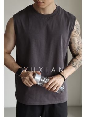 YUXIAN美式无袖坎肩背心男士背心纯棉吸湿透气健身运动户外春夏