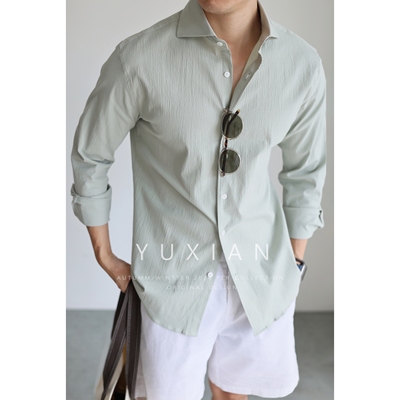 YUXIAN轻盈肌理泡泡纱男士衬衫