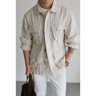 YUXIAN意式苎麻棉M42猎装夹克男