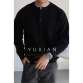 YUXIAN美式 秋冬季 重磅针织亨利领抗起球毛衣休闲通勤纯色长袖 男士