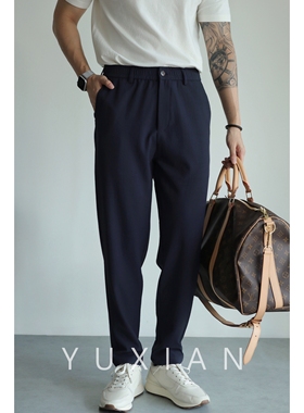 YUXIAN泡泡纱凉感速干抗皱锥形九分裤弹力修身直筒免烫男士春夏季