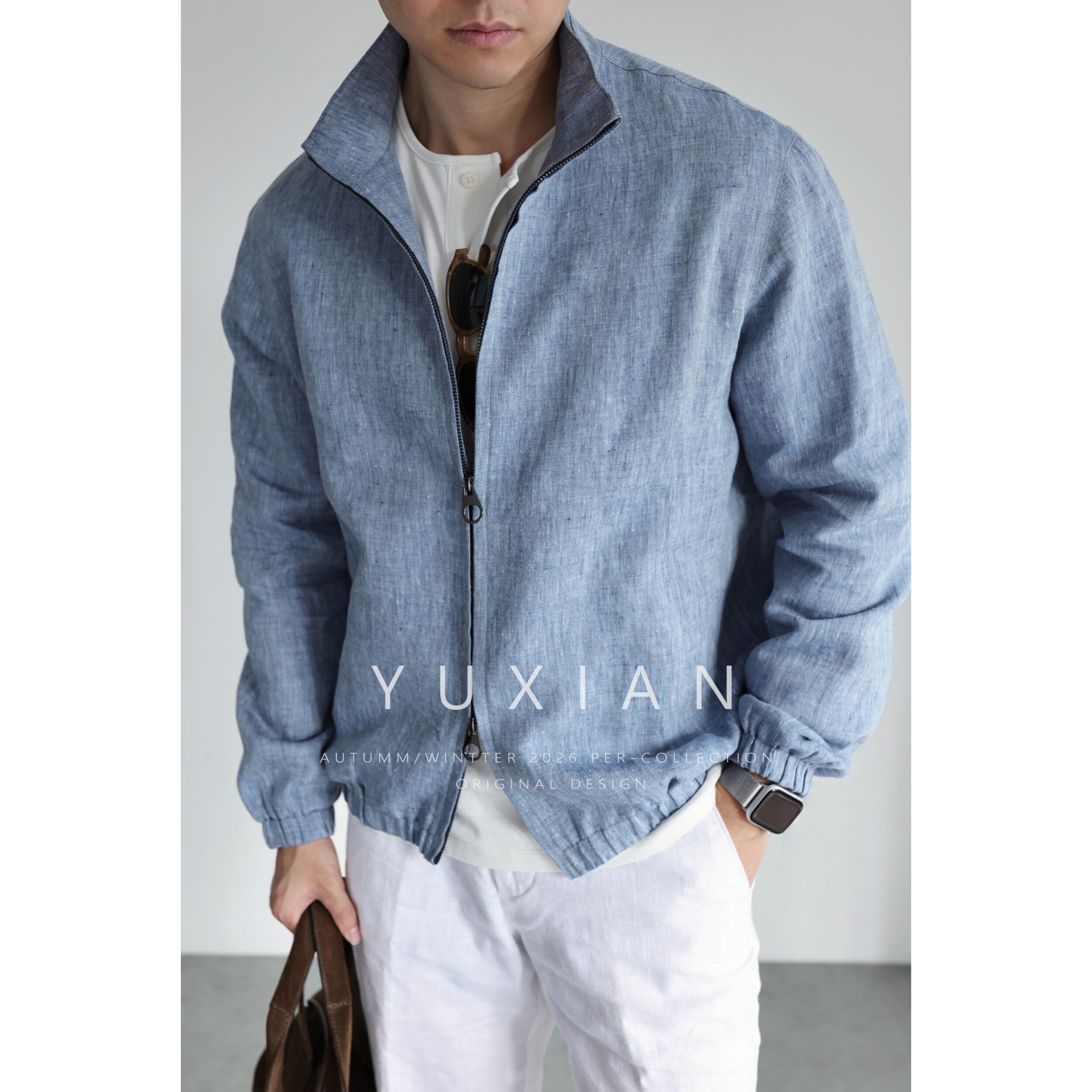 YUXIAN高端意式100%亚麻老钱夹克