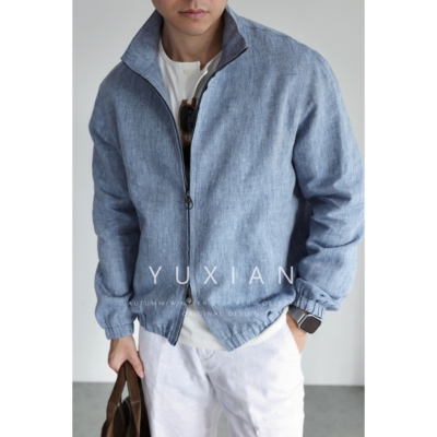 YUXIAN高端意式100%亚麻老钱夹克