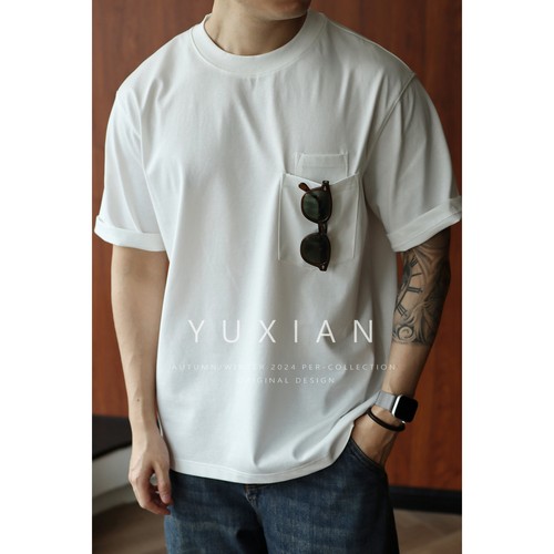 YUXIAN日系凉感口袋休闲廓形短袖