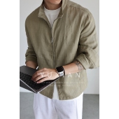 意式 100%亚麻 立领老钱高端夹克商务休闲拉链外套夹克春秋男士