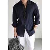 衬衫 YUXIAN意式 100%亚麻色织长袖 休闲商务纯色通勤透气衬衣男春夏