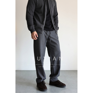 宽松西裤 精纺羊毛混纺直筒休闲商务长裤 薄款 春秋 可调节抽绳