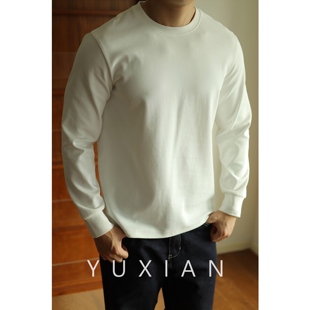 YUXIAN余闲匹马棉高品质长袖 轻熟潮百搭打底 T恤圆领纯棉秋冬男士