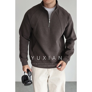 休闲男秋冬季 羊毛日系暖绒立领半拉链卫衣套头长袖 云层空气感