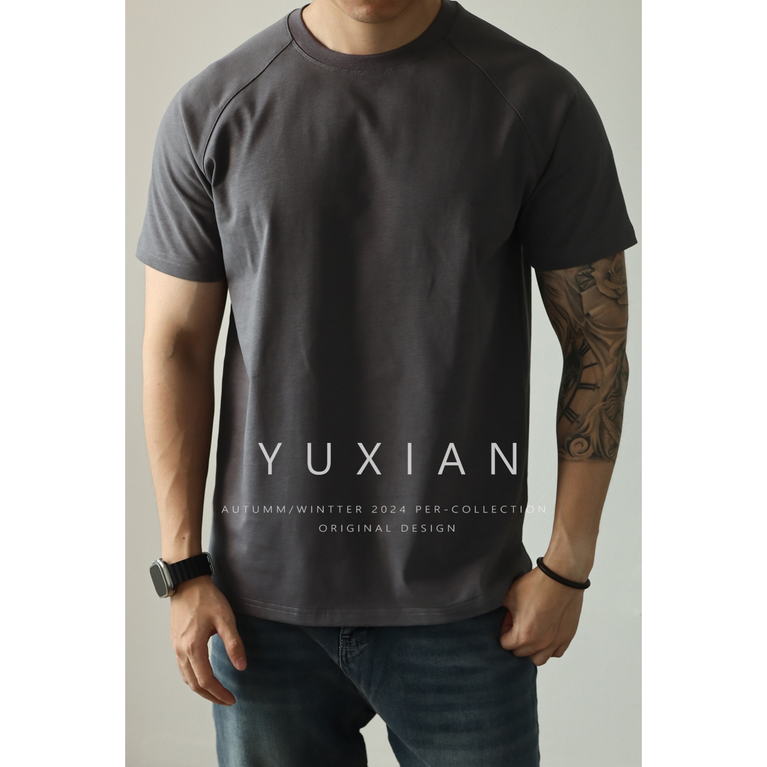 YUXIAN短袖美式复古纯棉短袖T恤