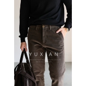 YUXIAN色织灯芯绒意式 商务复古男秋冬 休闲裤 老钱纯棉直筒修身 长裤