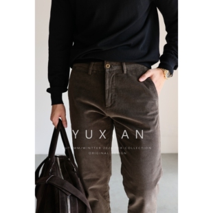 休闲裤 长裤 商务复古男秋冬 老钱纯棉直筒修身 YUXIAN色织灯芯绒意式