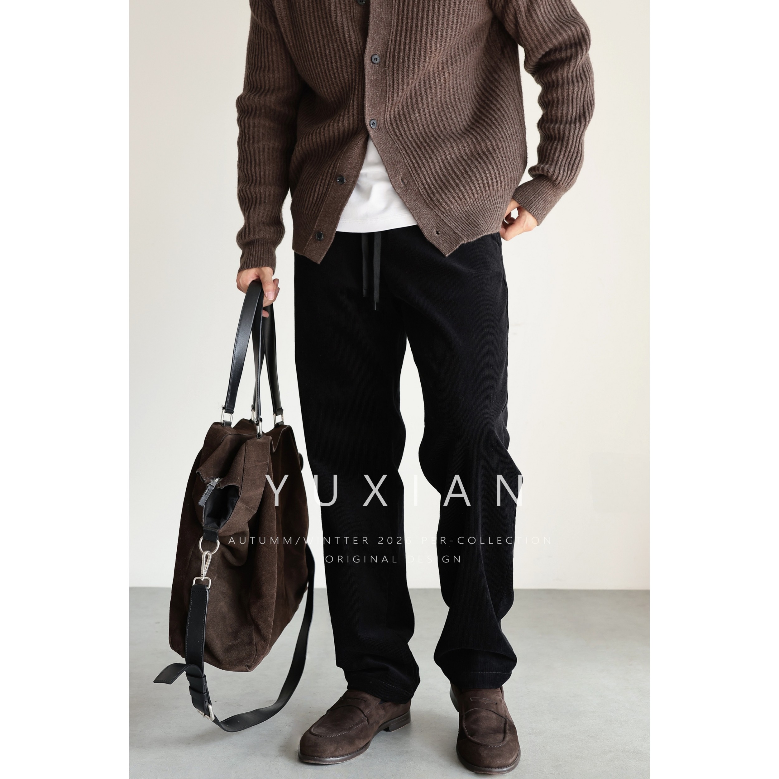 YUXIAN色织灯芯绒意式老钱纯棉直筒长裤抽绳休闲裤商务复古男秋冬,男装,休闲裤,淘宝优惠券,粉丝福利购,淘宝优惠卷