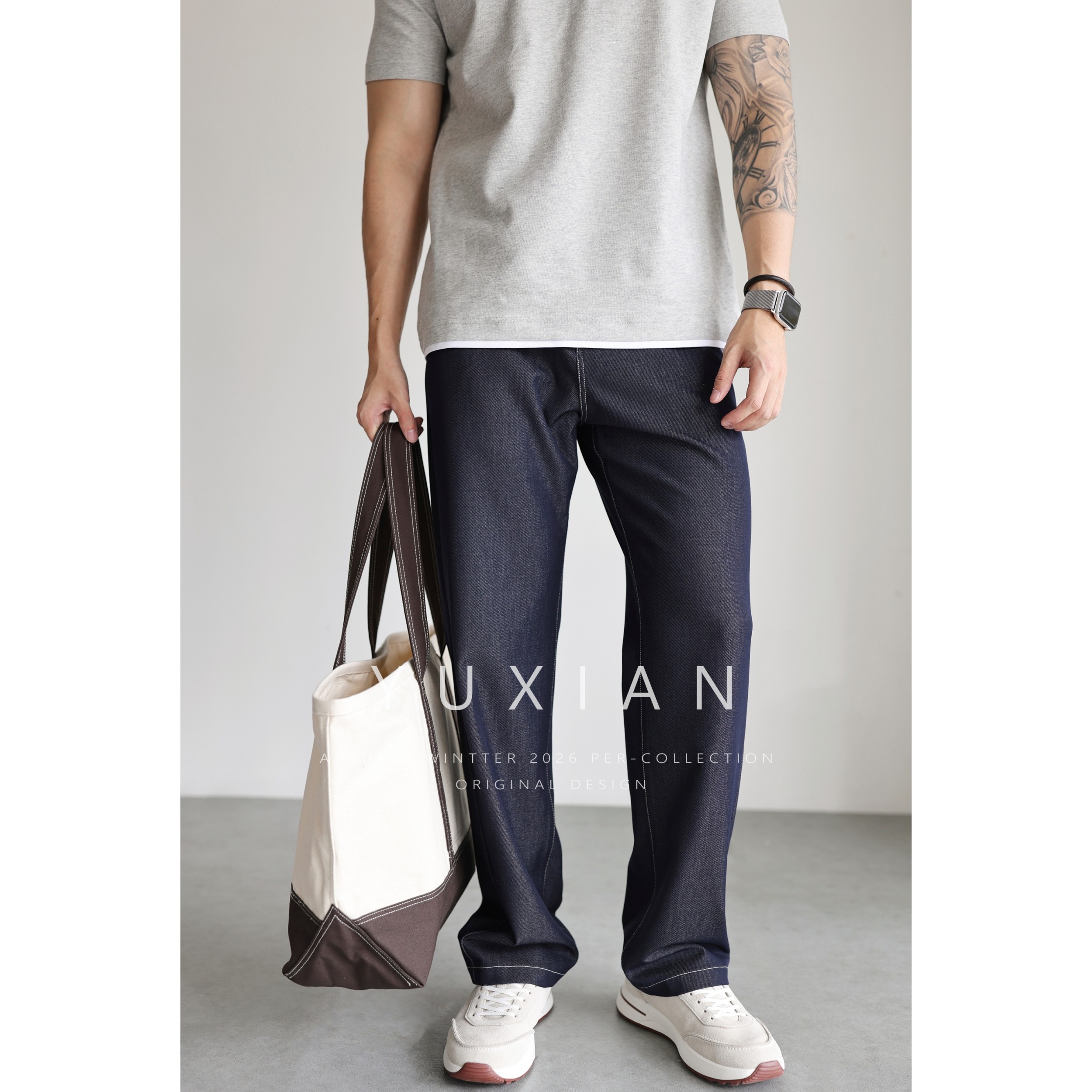 YUXIAN春夏轻盈弹力“零”束缚日系直筒牛仔裤休闲宽松抗皱长裤男