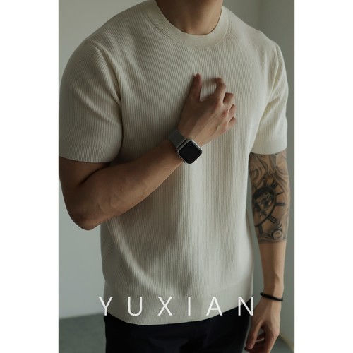 YUXIAN美式复古纯棉针织短袖