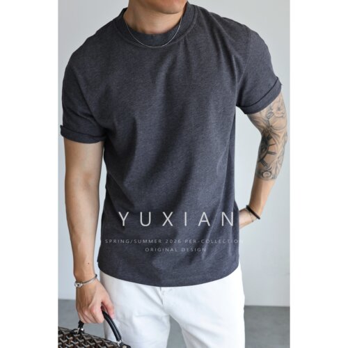 YUXIAN意式老钱长绒棉羊毛短袖男
