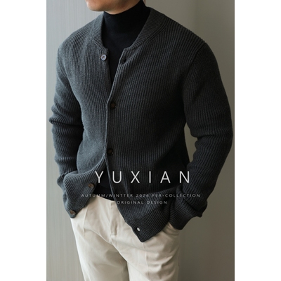 YUXIAN棒球领重磅冬季纽扣毛衣