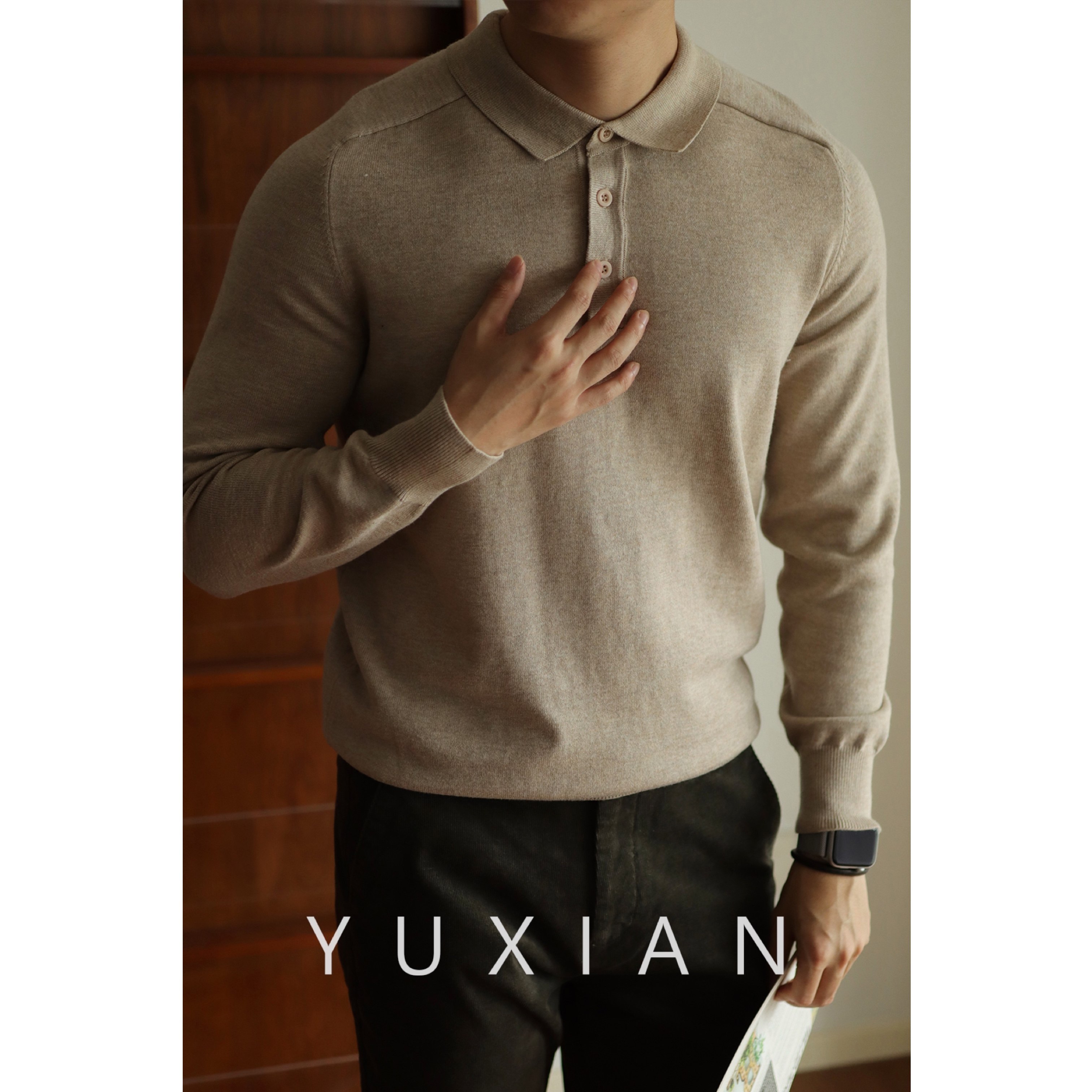 YUXIAN插肩袖精梳棉Polo衫针织