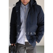 YUXIAN冬季 外套 连帽可拆卸保暖立领派克服加厚休闲商务棉服中长款