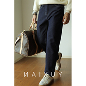 YUXIAN余闲基础原色复古牛仔裤 宽松廓形商务秋 休闲直筒裤 男士 美式