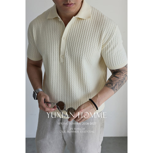 YUXIAN双股棉质纽花翻领POLO短袖