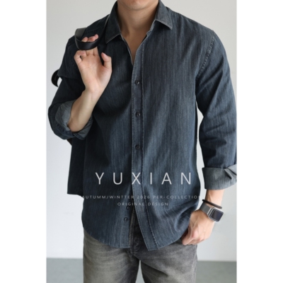 YUXIAN丹宁水洗日系牛仔纯棉衬衫