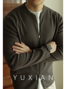 YUXIAN四空针织MA1飞行员针织开衫复古毛衣外套拉链休闲纯色秋冬
