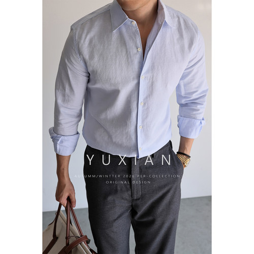 YUXIAN意式亚麻棉色织商务衬衫