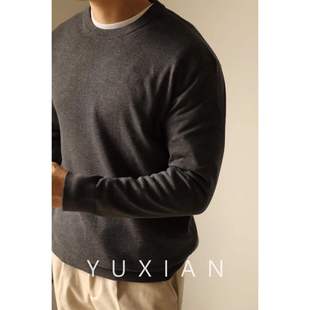 YUXIAN余闲纯色秋冬圆领罗纹保暖商务男针织毛衣打底复古基础套头