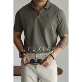 YUXIAN纯棉吸汗透气海鸥领休闲商务通勤POLO翻领短袖 T恤男士 春夏