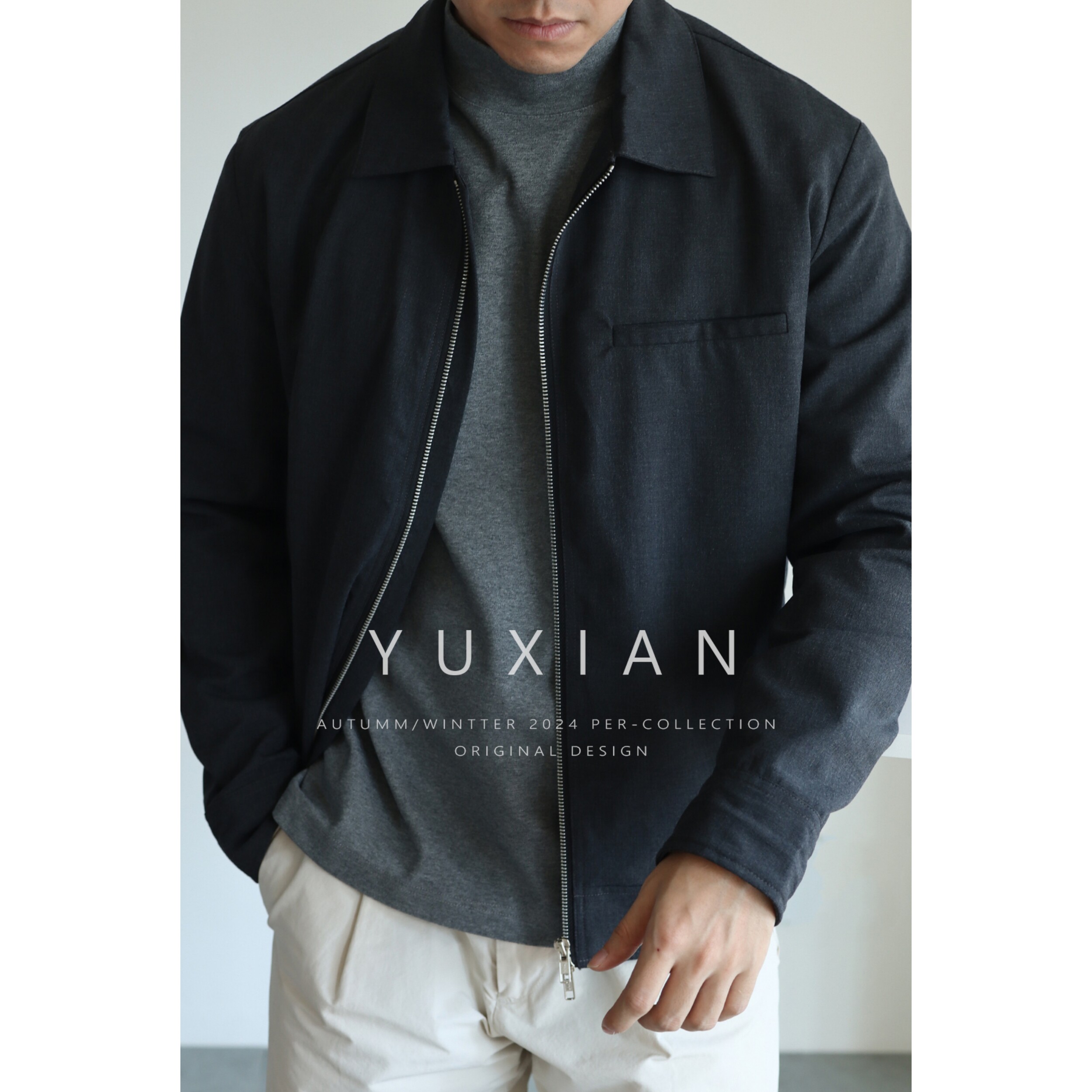 【纵航蓝野系列】垂顺平纹翻领夹克休闲商务口袋外套男士春秋季