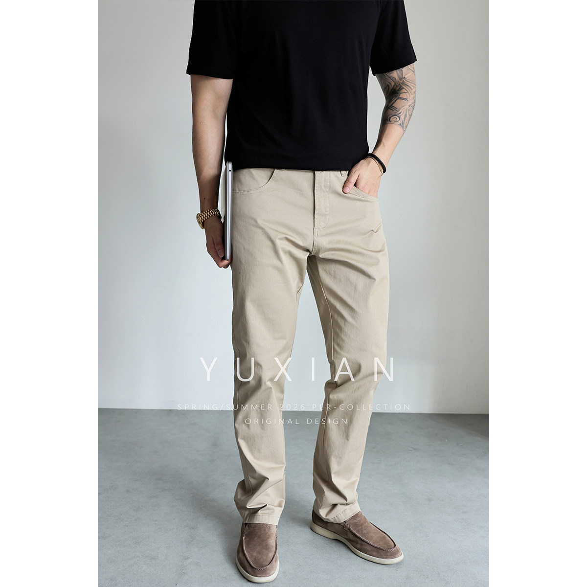 【斜纹棉质】意式老钱直筒纯色休闲商务微弹舒适修身长裤男春夏季