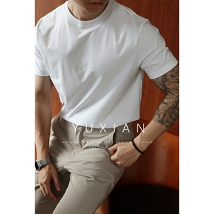 YUXIAN凉感Sorona科技防晒吸湿透气纯棉圆领休闲商务短袖 T恤春夏