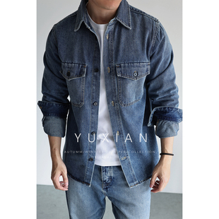 复古男士 酵素洗棉质美式 丹宁 休闲都市牛仔翻领夹克春秋 经典
