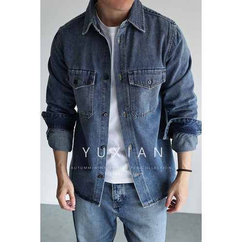 YUXIAN酵素洗棉质美式牛仔夹克
