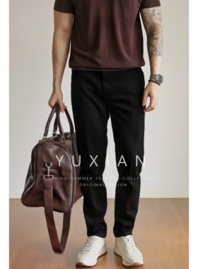YUXIAN黑牛水洗四面弹力休闲商务黑色牛仔裤修身直筒弹力男士长裤