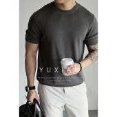 T恤透气复古纯色休闲商务男士 YUXIAN美式 竹节棉抗皱针织短袖 春夏