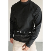 YUXIAN冬季 双面德绒保暖修饰运动健身半高领商务打底长袖 T恤纯色