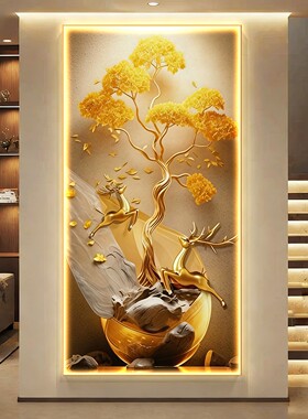 轻奢入户玄关装饰走廊过道高档招财发财树挂画客厅玄幻寓意好壁画