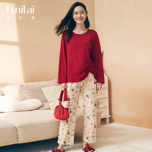 秋冬新款 纯棉女士睡衣全棉红色鸿运长袖 本命年家居服套装 清仓