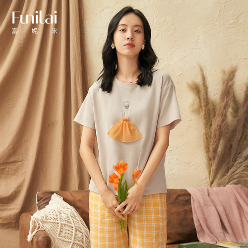 富妮来女士纯棉可爱卡通印花睡衣