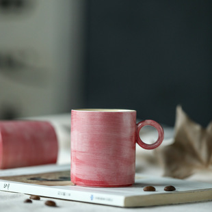 「.上新」樱花粉化妆土咖啡杯手握杯随形把手杯手作食器