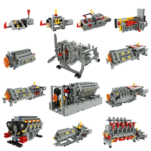 小小工程师国产积木动力机械组齿轮发动机变速箱拼装模型MOC套装